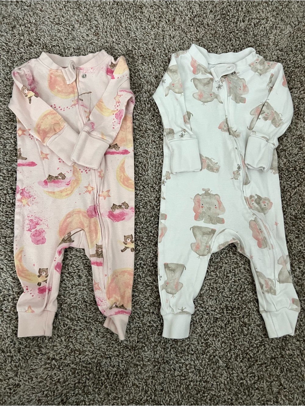 Burt's Bees Pink and White Baby One-Piece Pajamas - Moon & Animal Print
